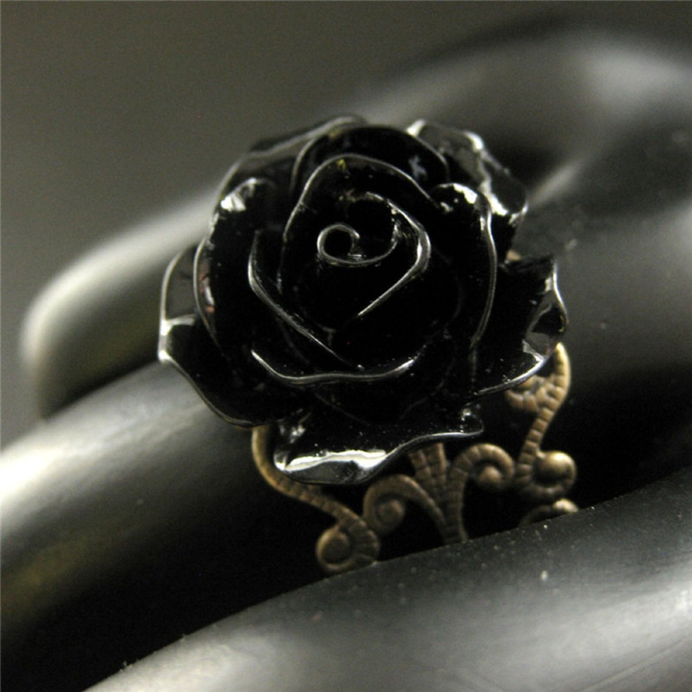 Resin Art Ring - مزاجه الرجعية الأسود الراتنج ستيريو روز