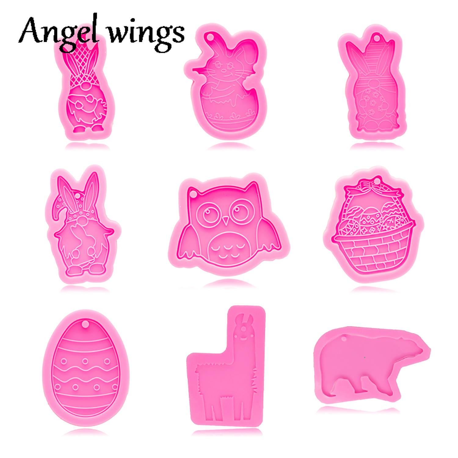 Resin Art A Keychain - DY0943 سيليكون أرنب عيد الفصح/البيض/البومة/الدب قوالب