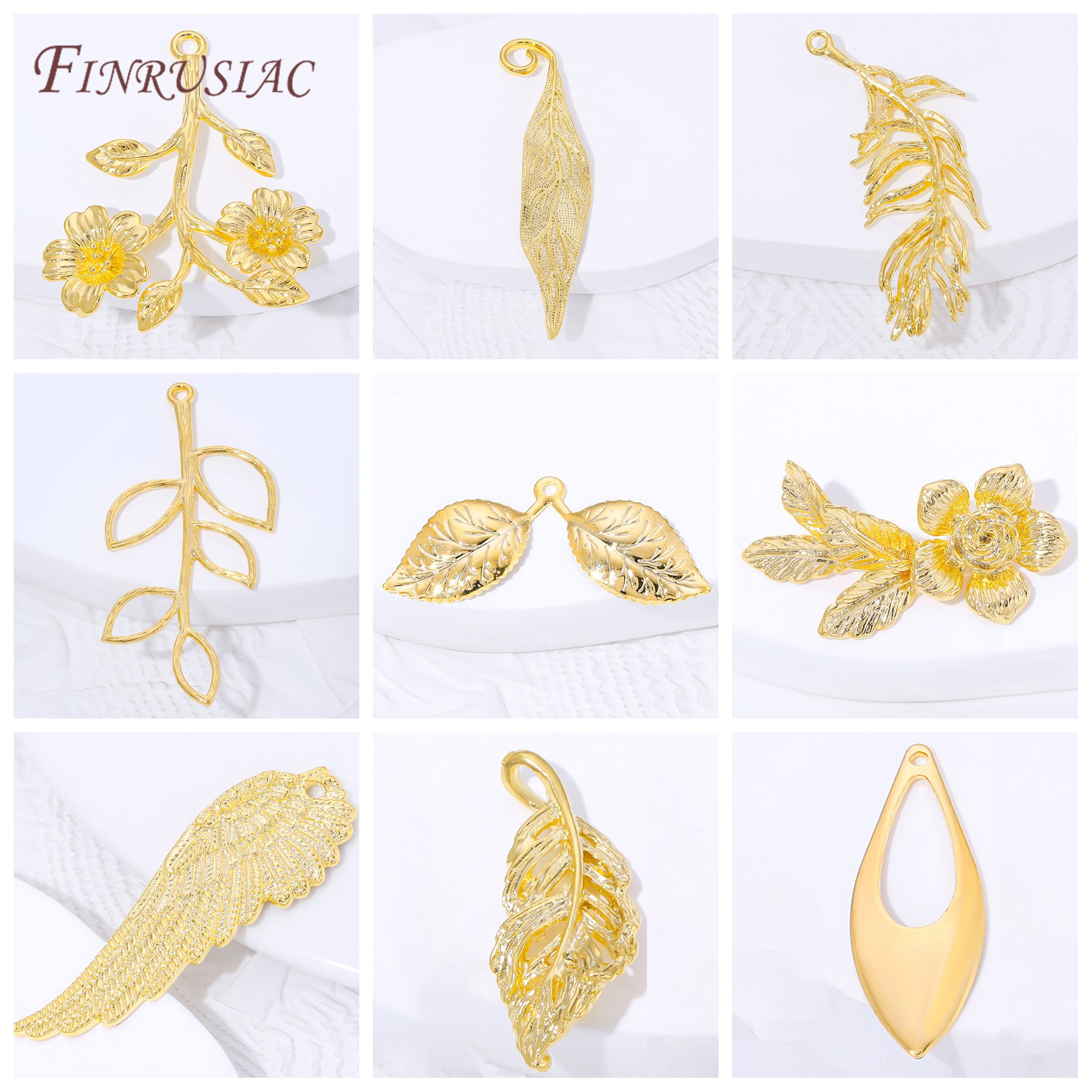 Gold Leaf Foil - قلادات على شكل زهور وأوراق مطلية